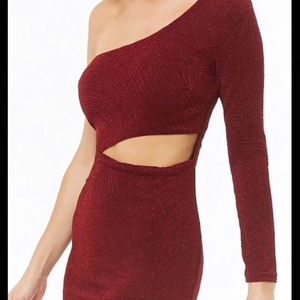 Red metallic one shoulder dress